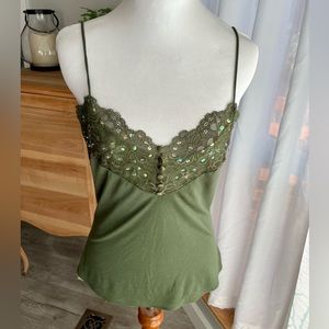 Express Army Green Camisole/Tank Top with Embellished Bodice- Size Small
